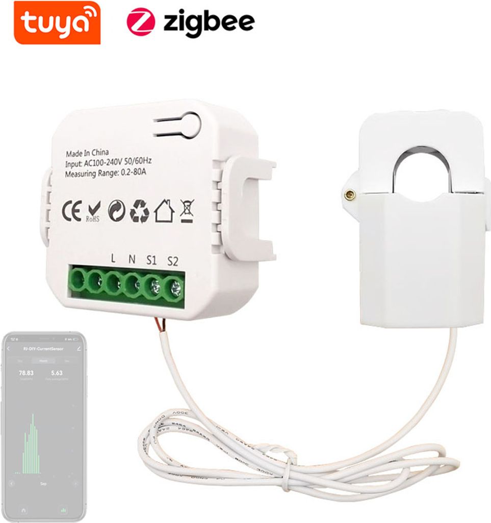 Tuya ZigBee jednofázový terminál, 80 A, elektroměr, mobilní Obrázek produktu 