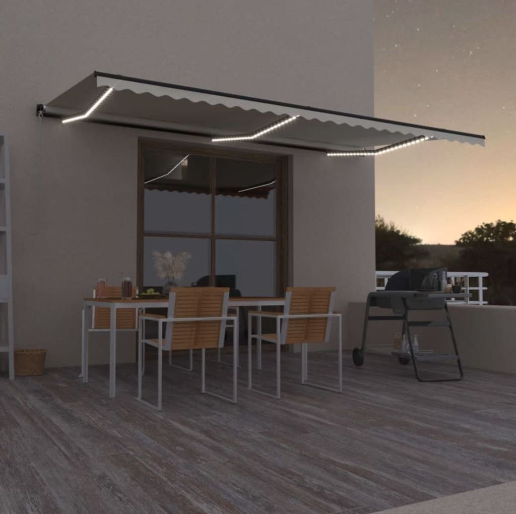 2024 Moderne Markisen Markise Manuell Einziehbar mit LED 600x350 cm Creme 617309