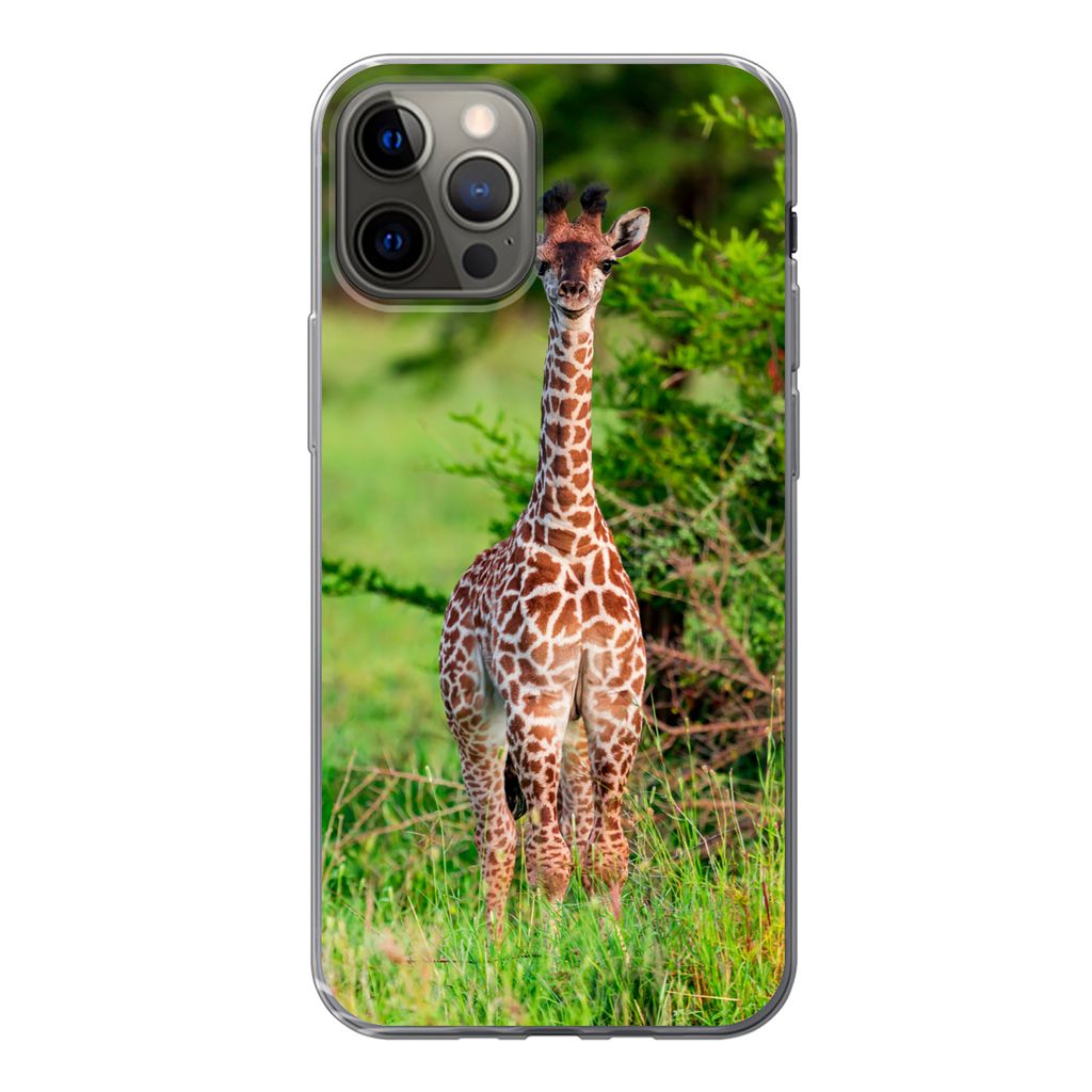 MuchoWow Handyhülle Schutzhülle Hülle für iPhone 12 Pro Baby - Giraffe - Pflanzen Silikon Softcase Handy Hülle - Abdeckung