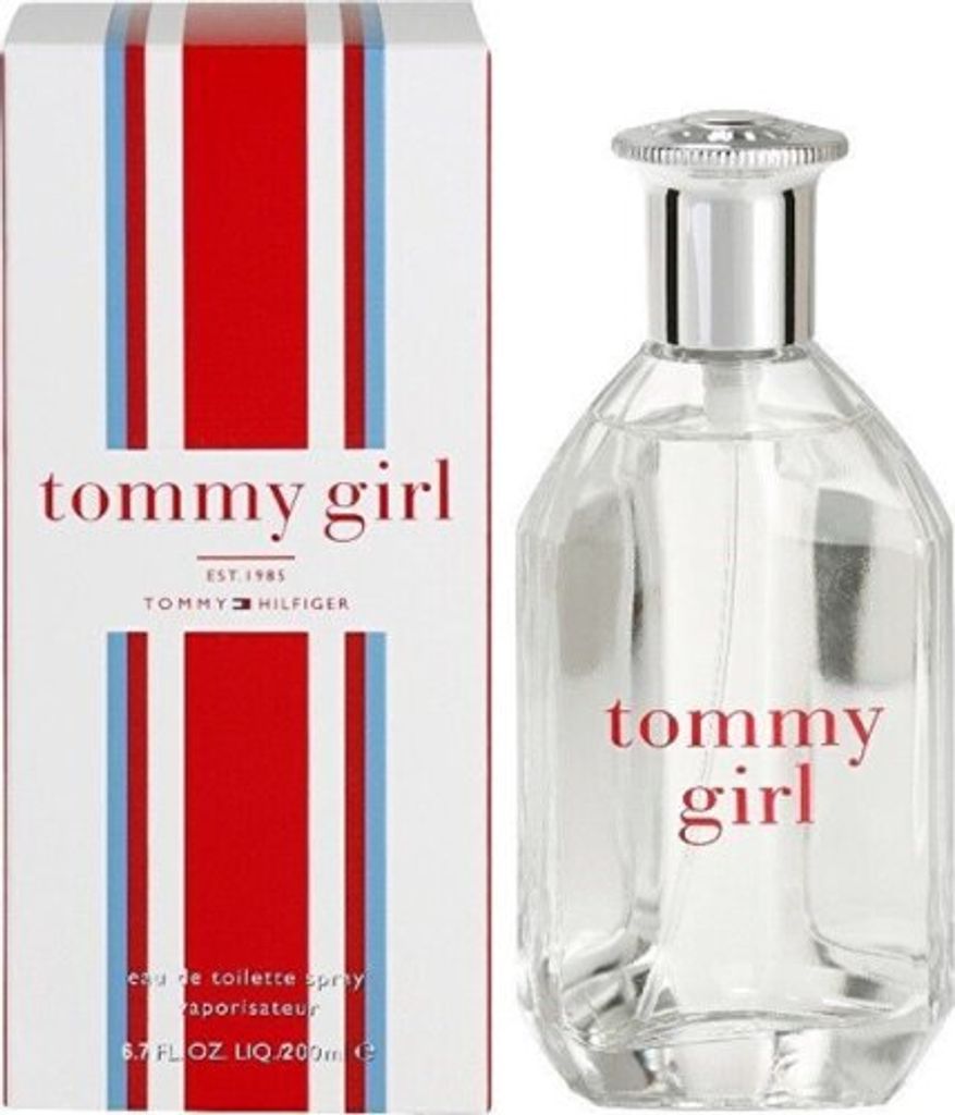 A bottle of Tommy Girl perfume and its packaging are displayed side-by-side against a white background.