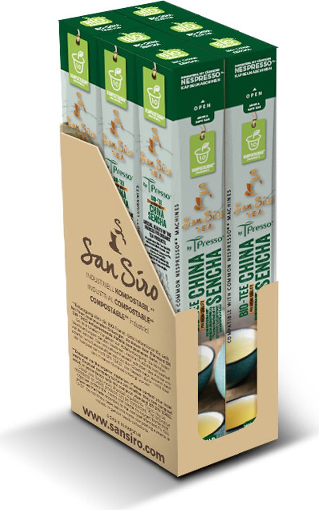 San Siro BIO China Sencha Tee von Tpresso | 100% Industriell kompostierbar | Umweltfreundlich | 60 Kapseln für Nespresso Kapselmaschinen