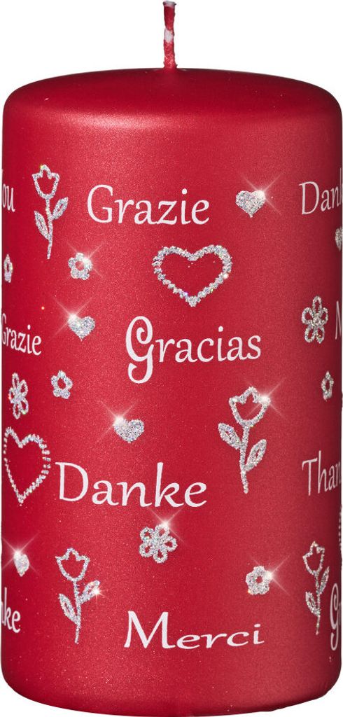Spruchkerze "Danke" XMas Rot Matt 130 x Ø 70 mm, 1 Stück