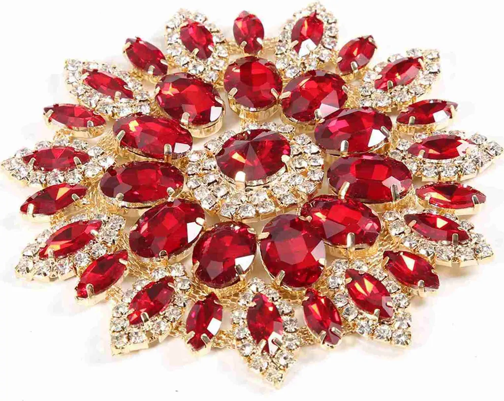 Decorazione Strass Cristallo 11cm per DIY - Base Oro Rosso Brillante