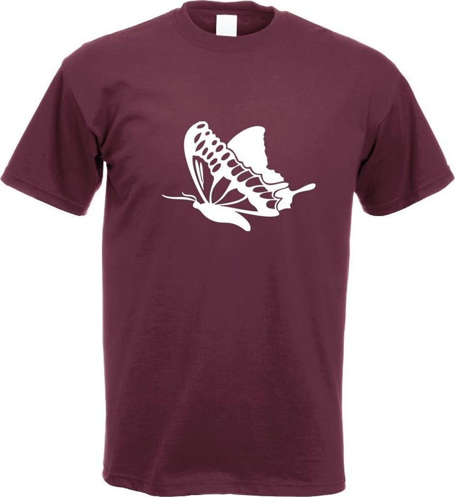 Kiwistar - T-Shirt - Burgund - Schmetterling Motiv 4 Motiv Bedruckt Funshirt Design Print - mit Motiv Bedruckt - Funshirt Design - Sport - Freizeit...