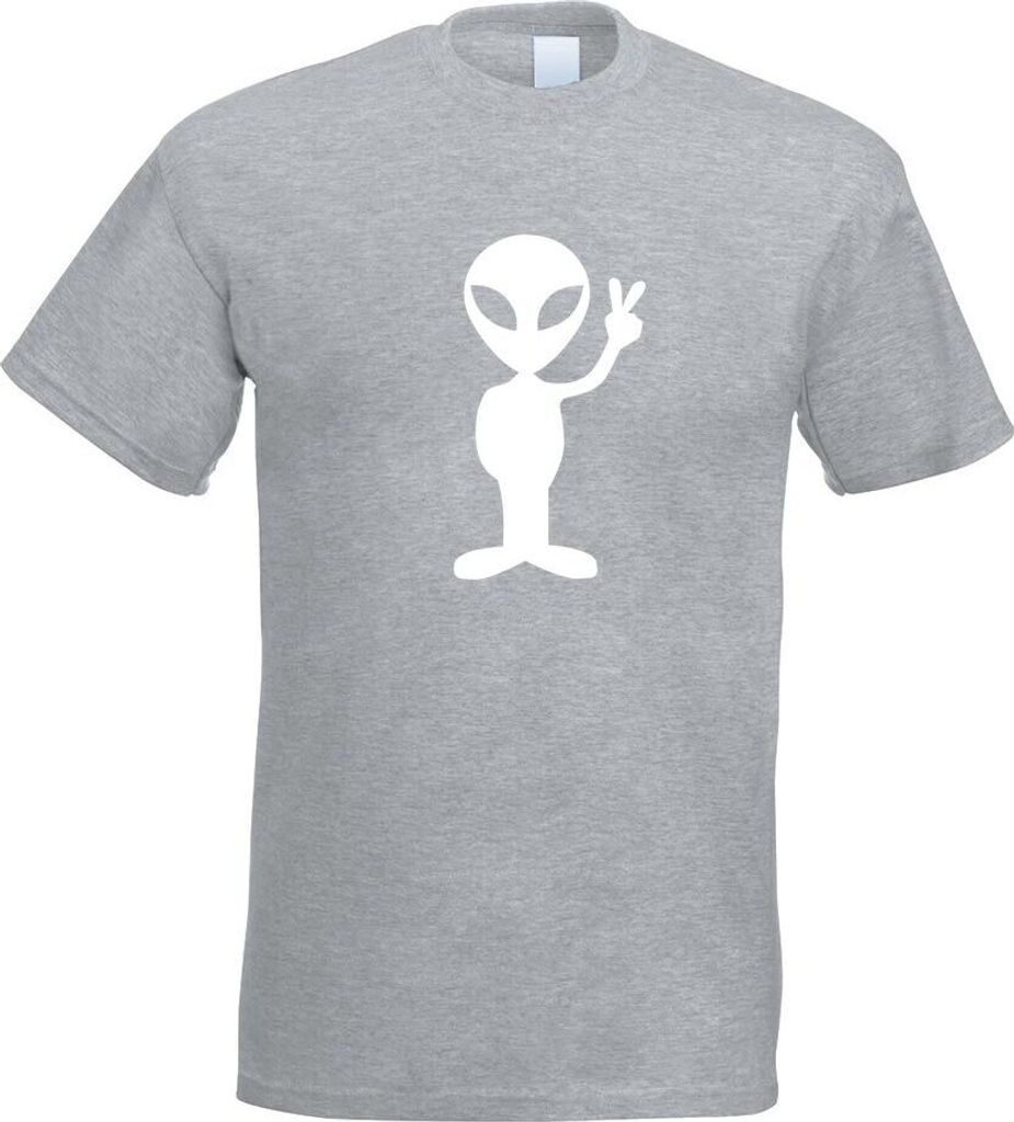 Kiwistar - T-Shirt - Graumeliert - Alien Peace Motiv Bedruckt Funshirt Design Print - mit Motiv Bedruckt - Funshirt Design - Sport - Freizeit - Her...