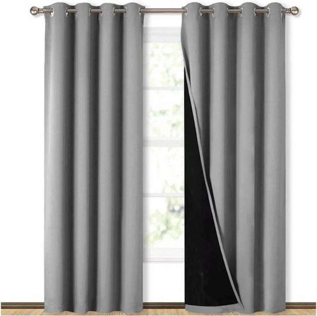 Rideaux gris thermiques pour isolation fenêtre et salon - Lot de 2