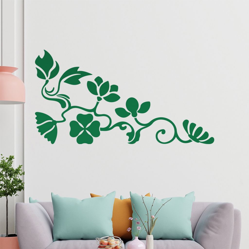 Eckeornament -Blüten - Kleeblatt Wandtattoo in 6 Größen - Wandaufkleber Wall Sticker - Dekoration, Küche, Wohnzimmer, Schlafzimmer, Badezimmer