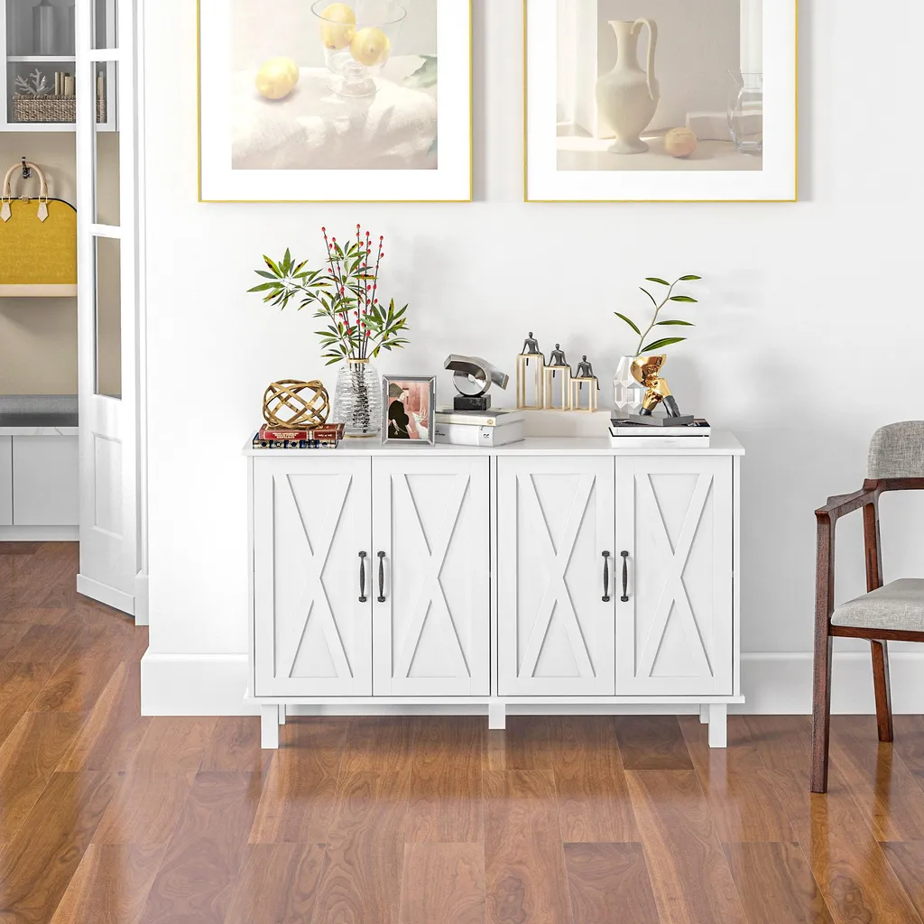 Buffet 4 portes blanc style campagne - Rangement bas avec étagères modulables - 11