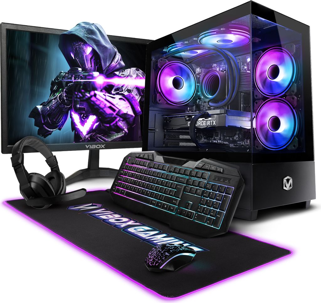 Vibox VIII-222 Gaming PC Set Komplett - Monitor 23 Zoll - Intel Core i9 12900KF 5,2 GHz - Radeon RX 9070 16 GB - 16 GB RAM - 1 TB NVMe M.2 SSD - Wi...