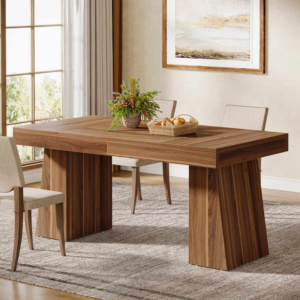 Table à manger bois stable 140 cm Tribesigns, plateau marron rustique 6p