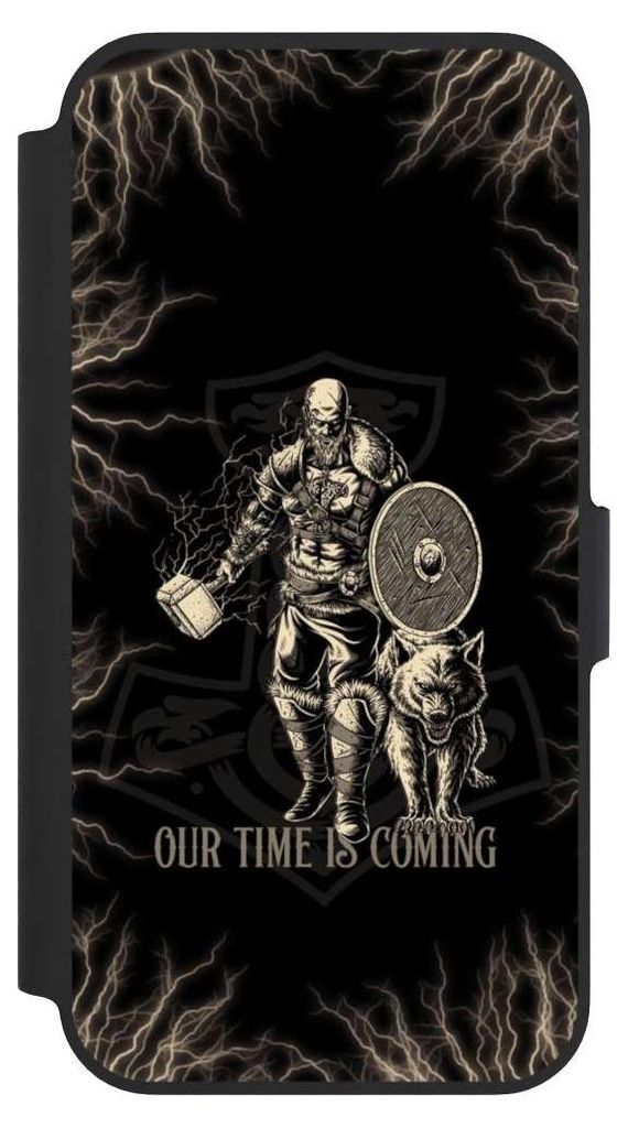 NIVOCASE Klapphülle für Apple iPhone 13 Pro Handyhülle aus Kunst Leder NIVOflip schwarz Serienmotiv Vikings Wikinger