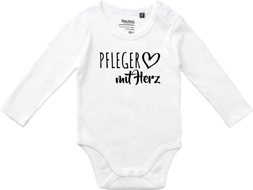 Huuraa Baby Body Pfleger mit Herz 80 White Baumwolle Fairtrade Langarmbody Geschenkidee