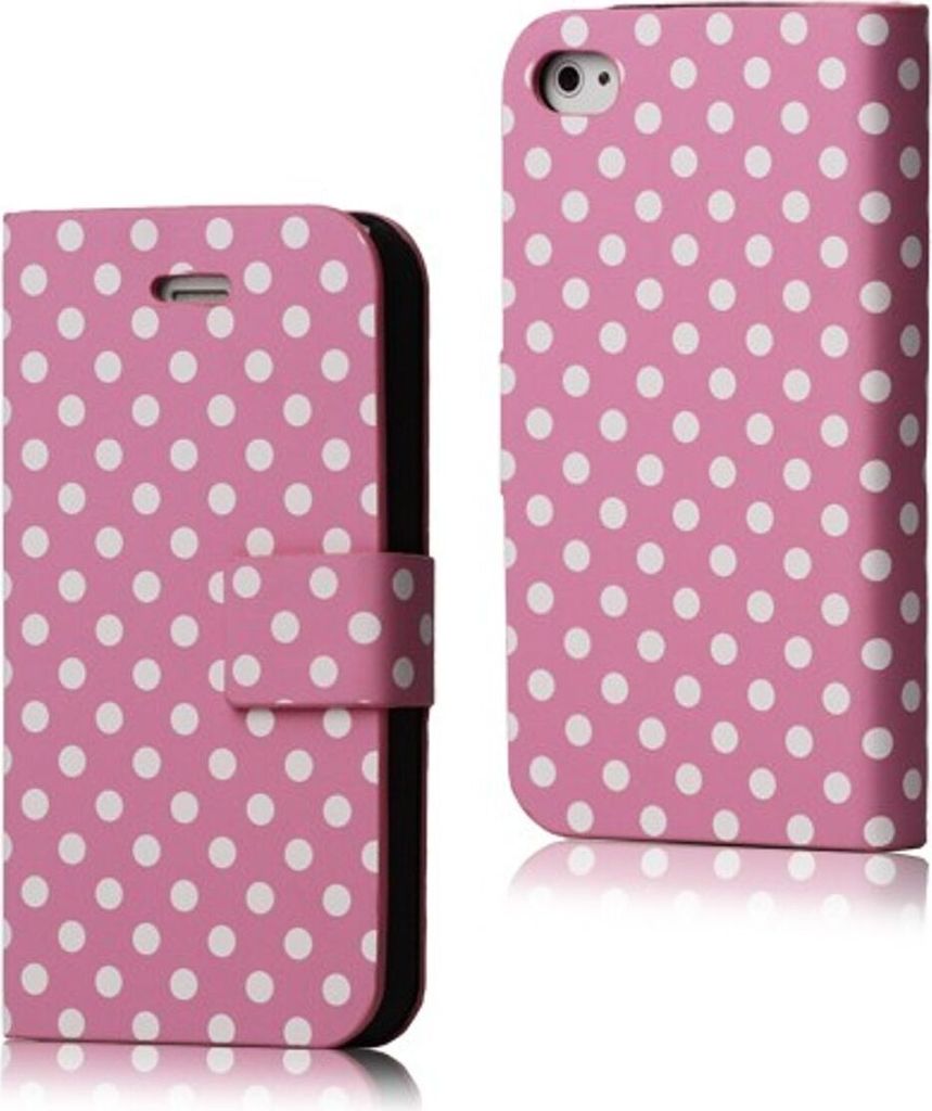 Schutzhülle Tasche (Flip Quer) für Handy Apple iPhone 4 / 4s Rosa / Weiß