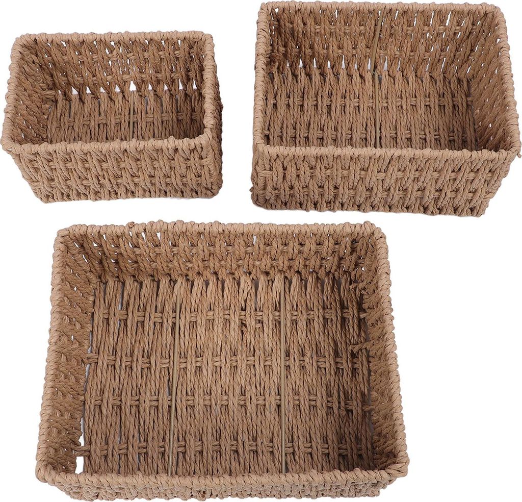 3-teilige Aufbewahrungskörbe aus Korbgeflecht für Regale zum Organisieren von dekorativen gewebten Schreibtisch-Organizern