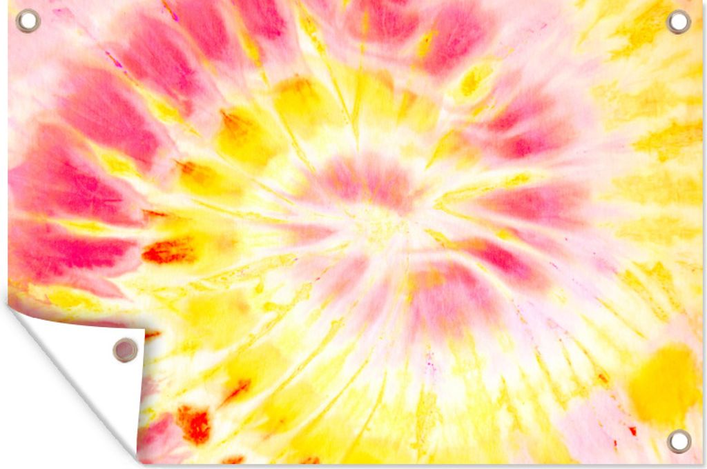 MuchoWow 120x80 cm Outdoor-Poster Gartendeko Sichtschutz Garten Poster für den Garten Krawattenfärbung - Lila - Gelb