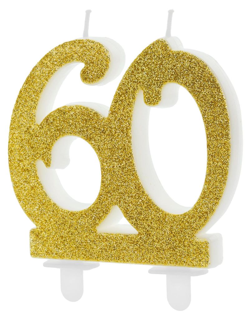 Świeczka urodzinowa '60', sześćdziesiątka, złota, 7.5 cm Zdjęcie produktu 