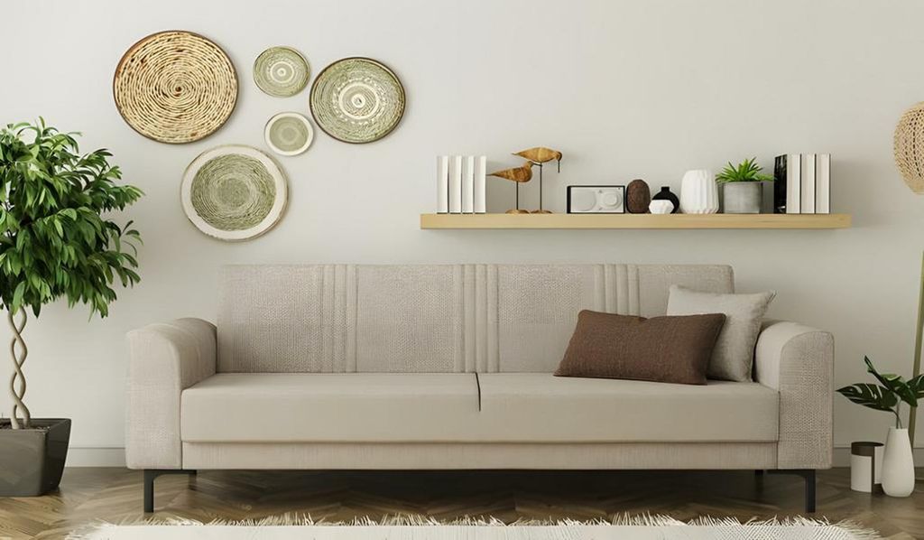 Dreisitzer Sofa 3 Sitzer Polstersofa Stoffsofa Couch Beige Wohnzimmer