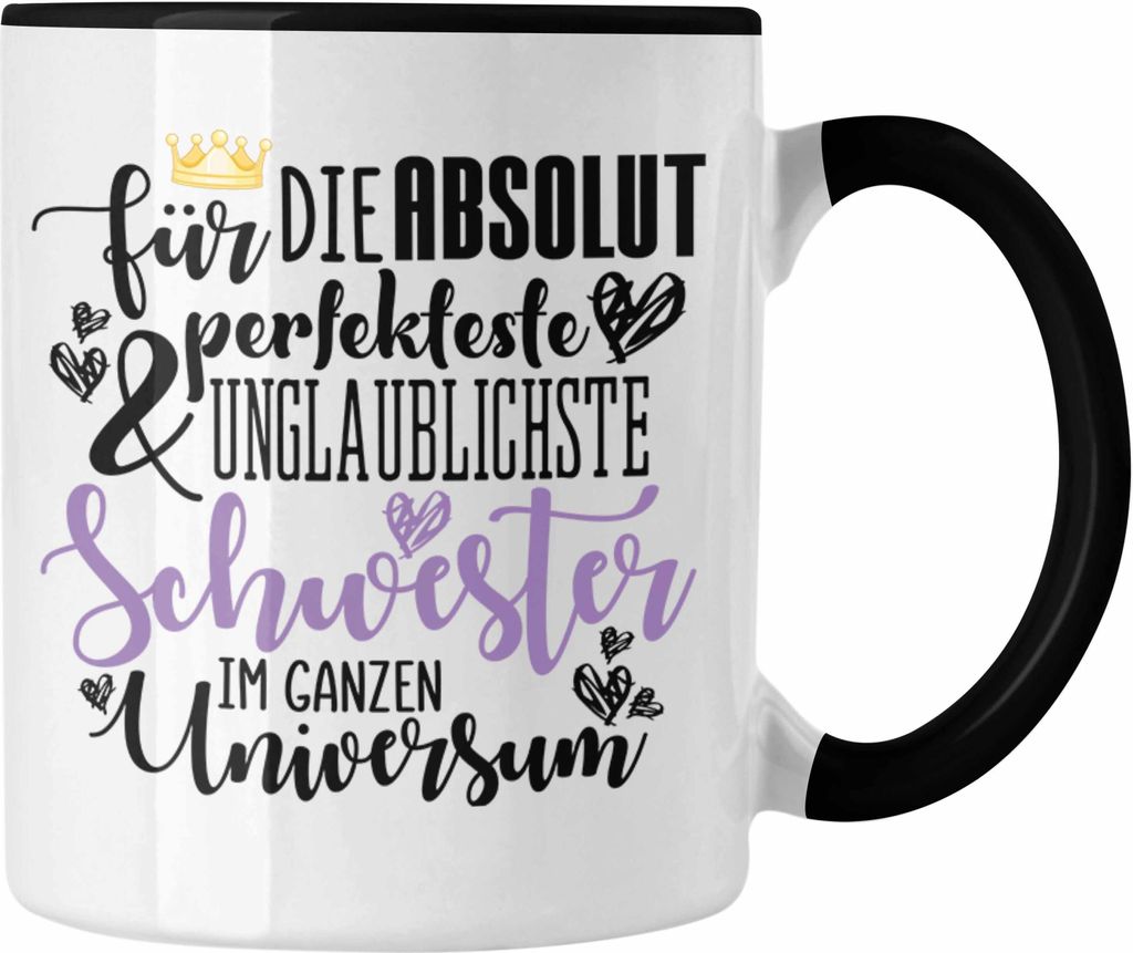 Trendation - Beste Schwester Geschenk Tasse Kaffeetasse Geburtstag Weihnachten Geschenkideen Schwestern Bruder Lustig Best Sister (Schwarz)