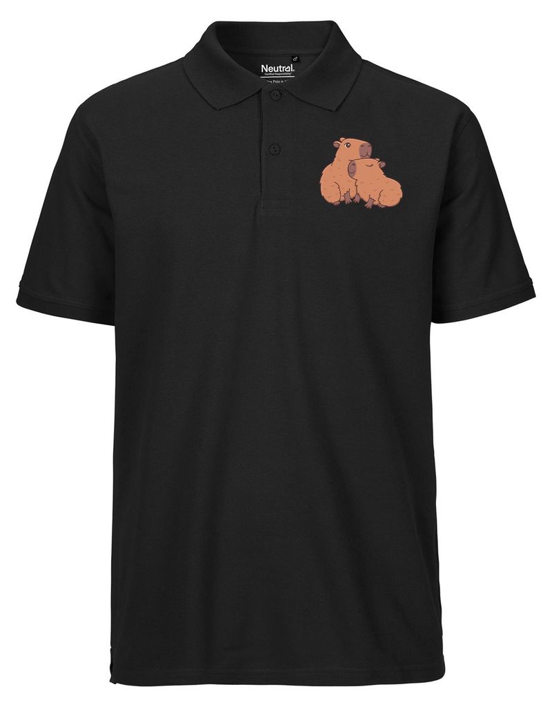 Huuraa Herren Polo Shirt Capybara Paar Comic M Black Bio Baumwolle Fairtrade Poloshirt Geschenkidee