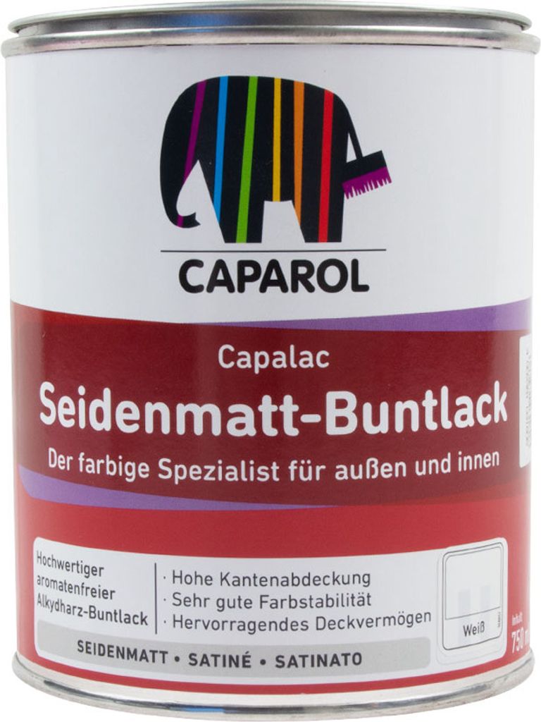A can of Caparol Capalac Seidenmatt Buntlack paint.