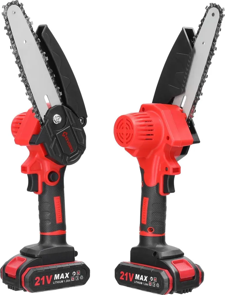 Mini Tronçonneuse Électrique 21V - Guide 15cm Portable avec Prise UE Rouge