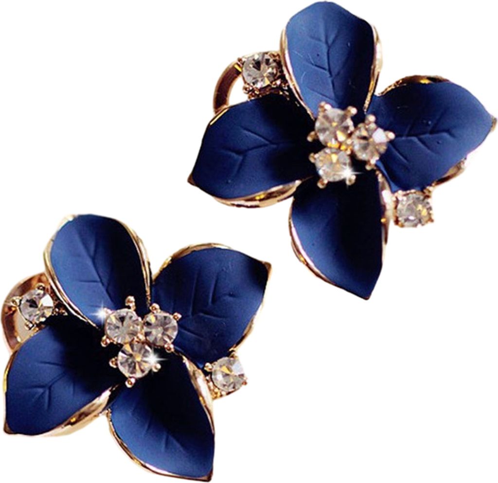 1 Paar Damen-Ohrringe in Blumen-Gardenienform, glänzender Strass, Kontrastfarbe, galvanisiert, rostfrei, leicht, antiallergisch, Ohrstecker für D...