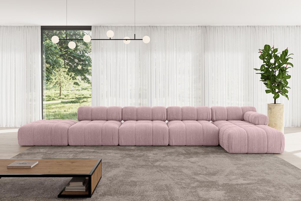 ALTDECOR Modulares Sofa Ecksofa in L-Form - Lizur-L3 - 475x160x70 cm Rosa Corner modular Sofa Eckcouch Couch Wohnlandschaft Cauchsofa Polstersofa
