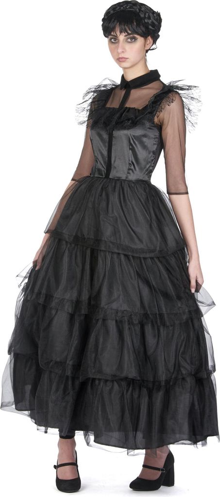 Gothic-Kleid für Damen 2-teilig schwarz - XS