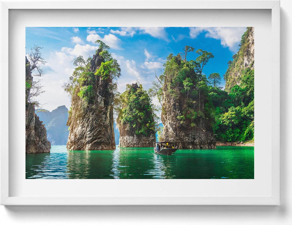 See mit Bäumen Natur– Wandbild mit Rahmen – Gerahmtes Bild – Wanddekoration – 70x50 cm – Schwarz Rahmen