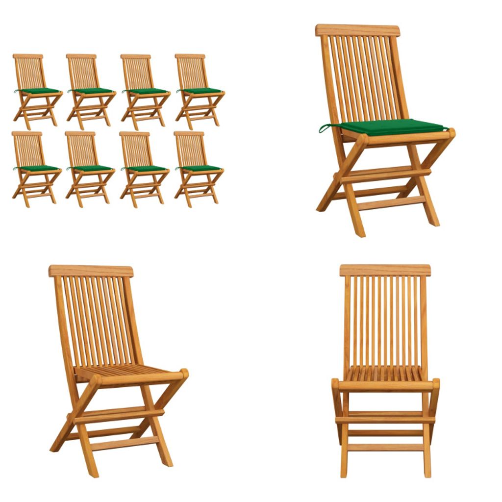 vidaXL Gartenstühle mit Grünen Kissen 8 Stk. Massivholz Teak - Gartenstuhl - Gartenstühle - Holz-Gartenstuhl - Holz-Gartenstühle