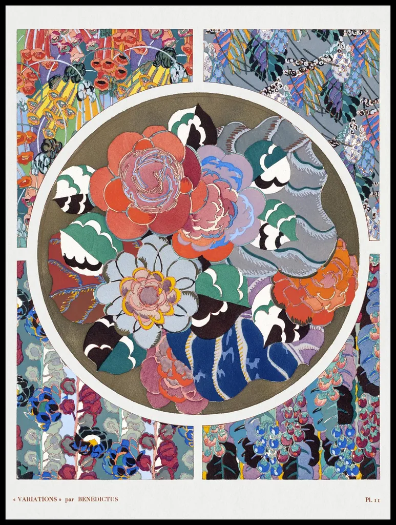 Poster 75x100cm Fiori Art Déco v.11 Bénédictus Vintage Salotto