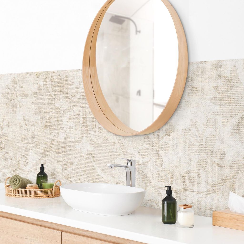 Wandverkleidung Bad Muster selbstklebend - 0.61 mm Wandpaneel matt wasserfest Barock beige Shabby Badrückwand fugenlos 160x45 cm