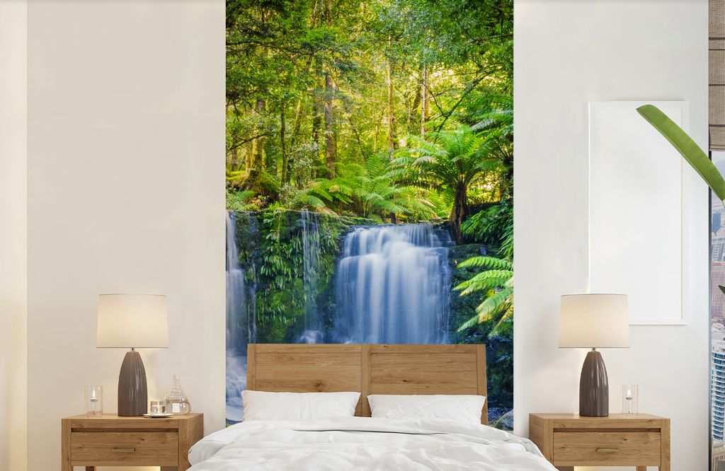 MuchoWow Fototapete für Wohnzimmer oder Schlafzimmer Wandtapete Vinyl Motivtapete Dschungel - Wasserfall - Australien - Pflanzen - Natur - 120x2...