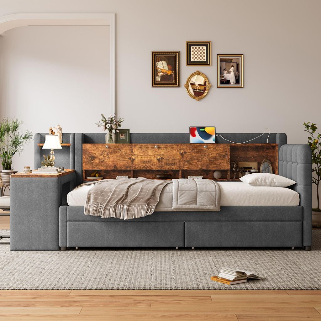 Letto Singolo A L 90x190 Cm – Divano Letto Salvaspazio In Velluto Grigio Scuro, Con Rete A Doghe, Senza Materasso, Portata 140 Kg