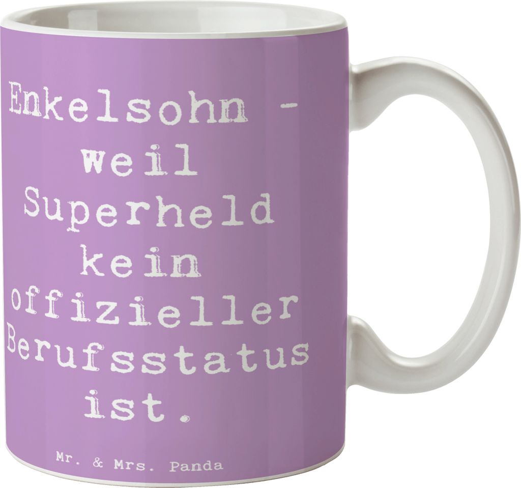 Mr. & Mrs. Panda Becher Spruch Enkelsohn Held - Lavendeltraum - Geschenk, Kaffeepott, Enkel, kaffeebecher bedruckt, Familie, Hommage, Heldenrolle, ...