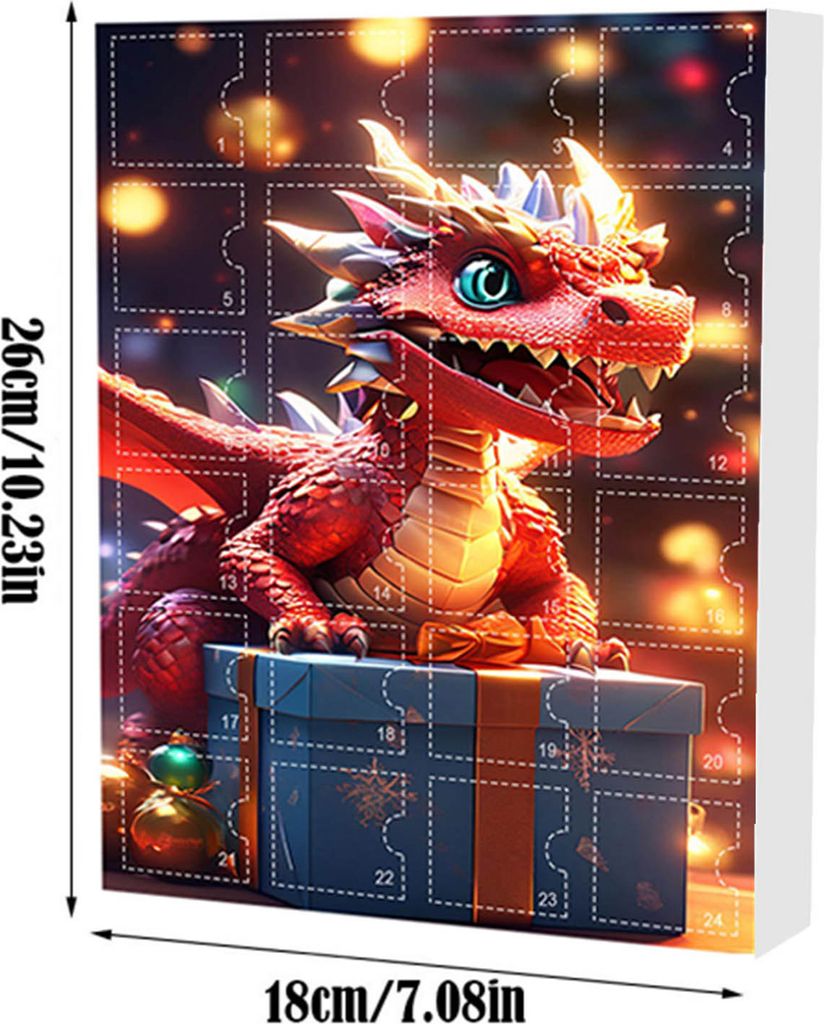 Drachenbaby-Adventskalender, 24-Tage-Weihnachts-Countdown-Kalender im Inneren, Acryl-Cartoon-Baby-Drachen-Hängeornament für Kinder, Weihnachtsspaß