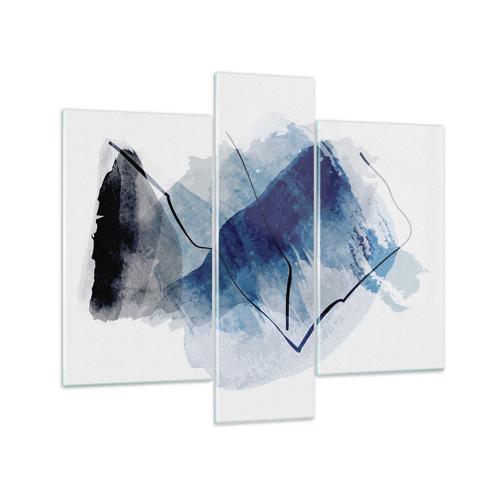 Bilder auf glas - 3 Teile - Blau Schwarz Abstraktion - 95x80cm - Glasbilder - Wandbilder - Bilder - zum Aufhängen bereit - Wanddekoration aus Glas...