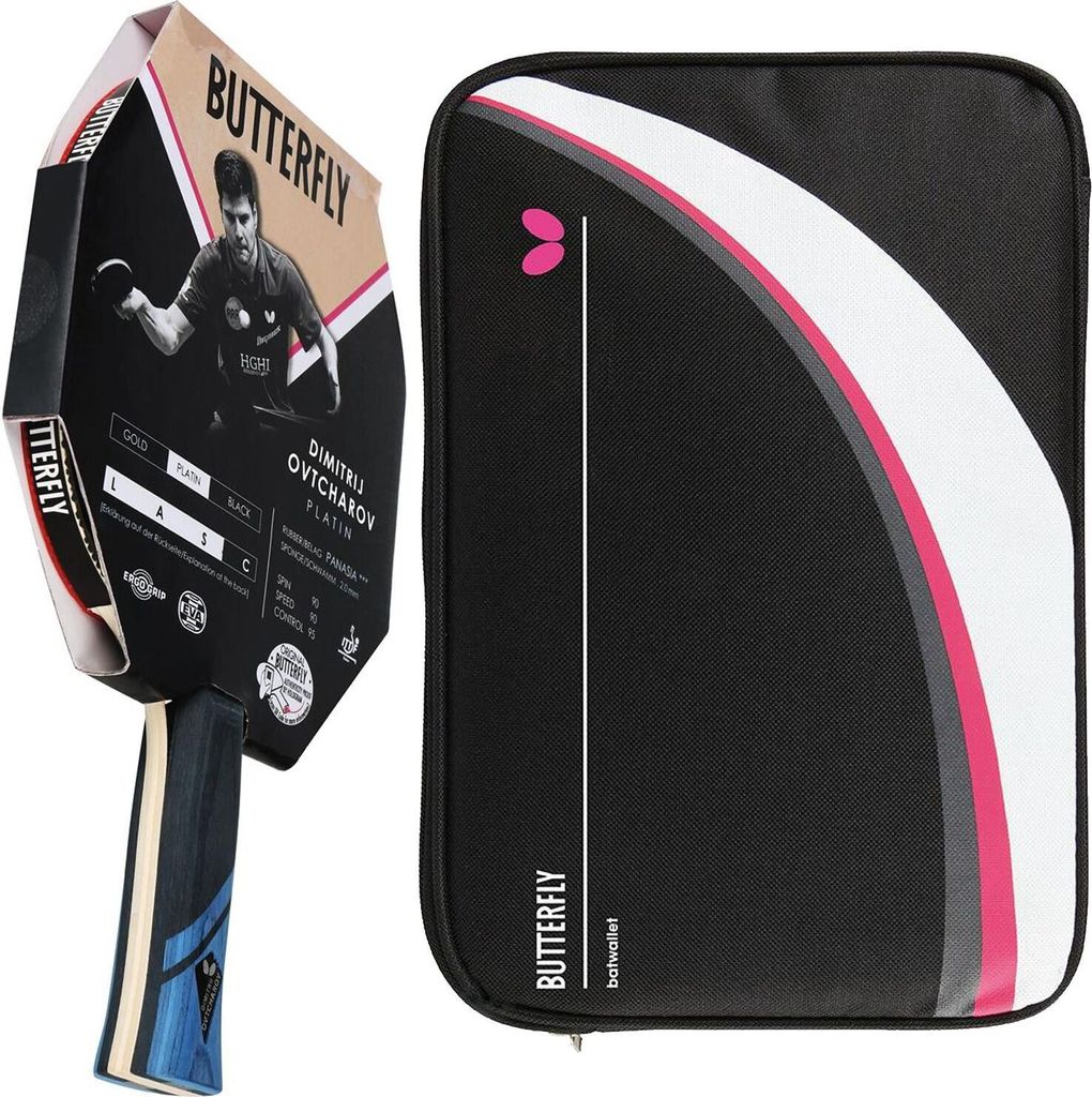 Butterfly 1x Dimitrij Ovtcharov Platin Tischtennisschläger + Tischtennishülle Drive Case II