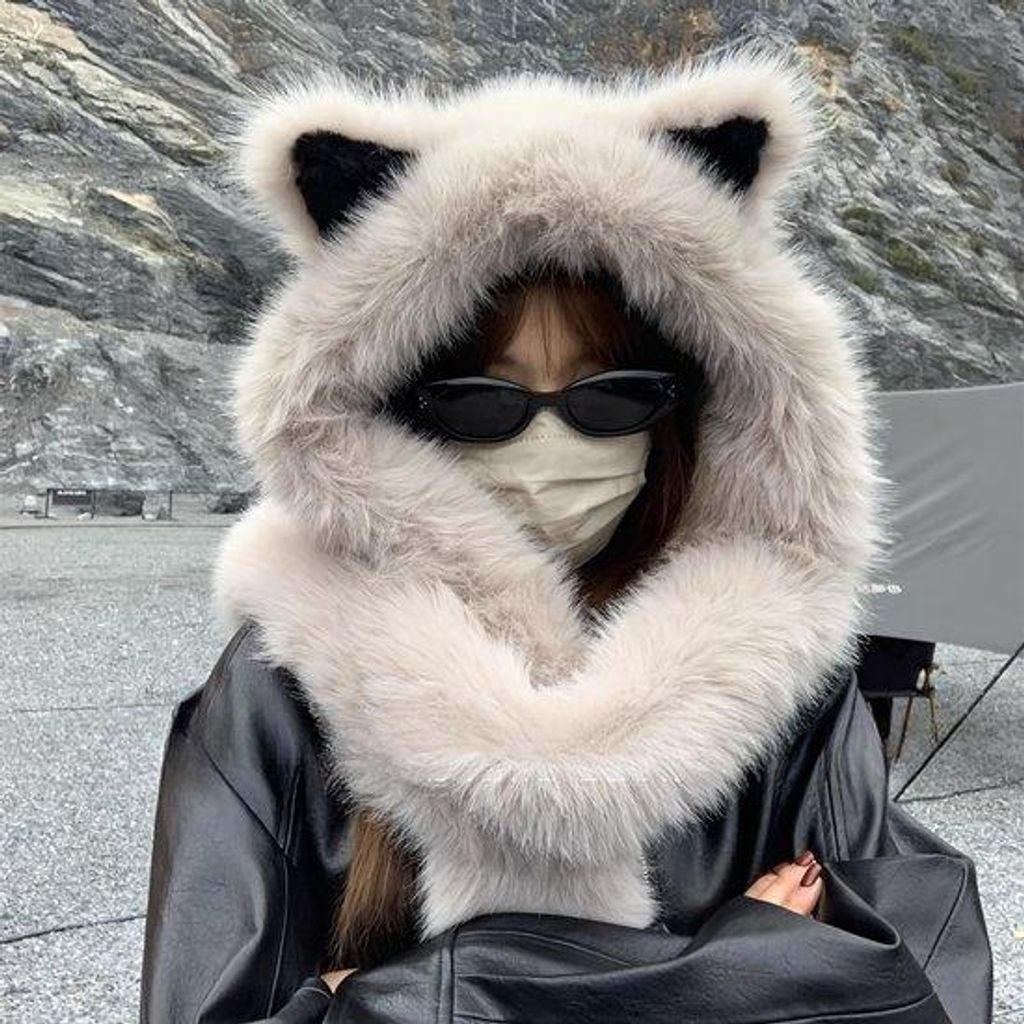 Frauenwintermütze, warm, weich, dick, mit Fuchsborsten, vollständige Schutz vor der Kälte, Ohrenschutz, lässt das Gesicht kleiner erscheinen, W...