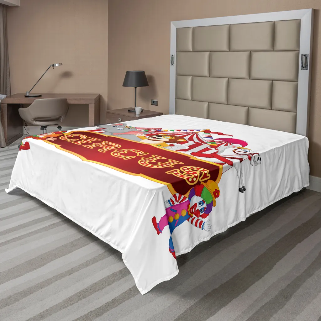 Drap de lit cirque ABAKUHAUS 260x228 cm avec animaux mignons en rouge