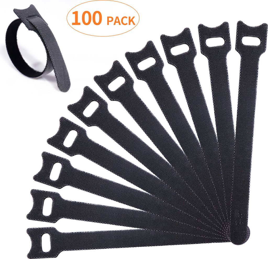100 Stück Klettband Kabelbinder Schwarz, Klett Kabelbinder Produktbild 