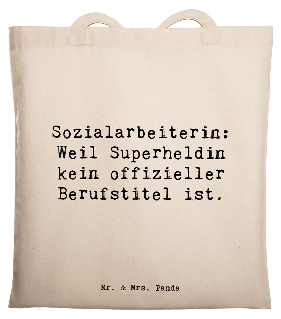 Mr. & Mrs. Panda Tote Bag Spruch Sozialarbeiterin Heldin - Transparent - Geschenk, Handarbeit, Engagement, Empathie, Hingabe, Uni Tasche, kreative ...