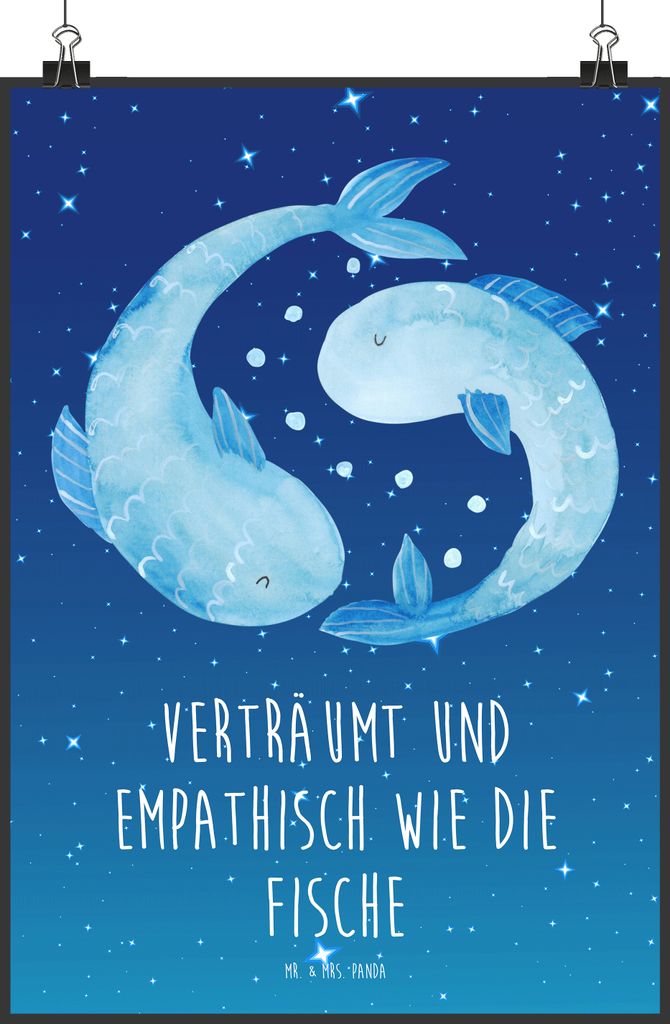 Mr. & Mrs. Panda Bild Sternzeichen Fische DIN A1 - Sternenhimmel Blau - Geschenk, Kunstdruck, drucke, Wandbild, Plakat, Posterdruck, Fisch, Sternbi...