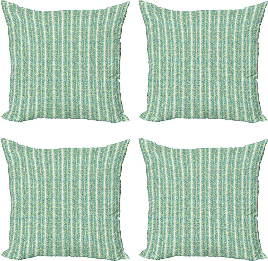ABAKUHAUS Jungle Leaves Kissenbezug Set (4 Stück), Swift Stripes Kurvige, Moderner Doppelseitiger Digitaldruck, 45 cm x 45 cm, Sea Green Creme