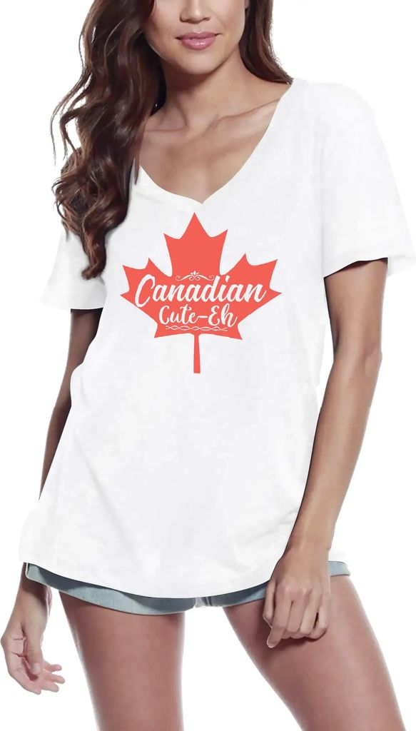 Damen Grafik T-Shirt V-Ausschnitt Kanadisch niedlich was? – Canadian Cute Eh – Öko-Verantwortlich Vintage Jahrgang Kurzarm Lustige Druck Gebur...