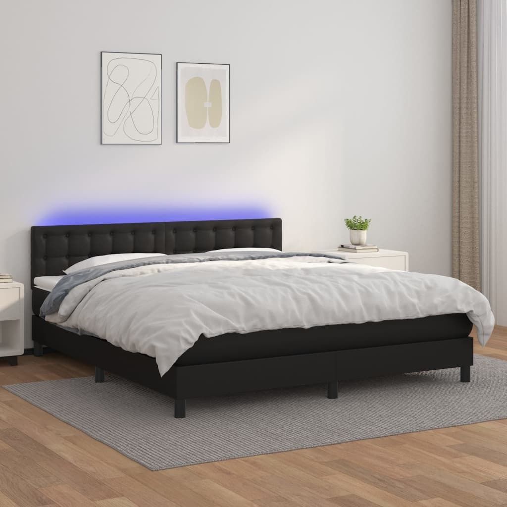 Maison Exclusive - Boxspringbett mit Matratze & LED Schwarz 160x200 cm Kunstleder