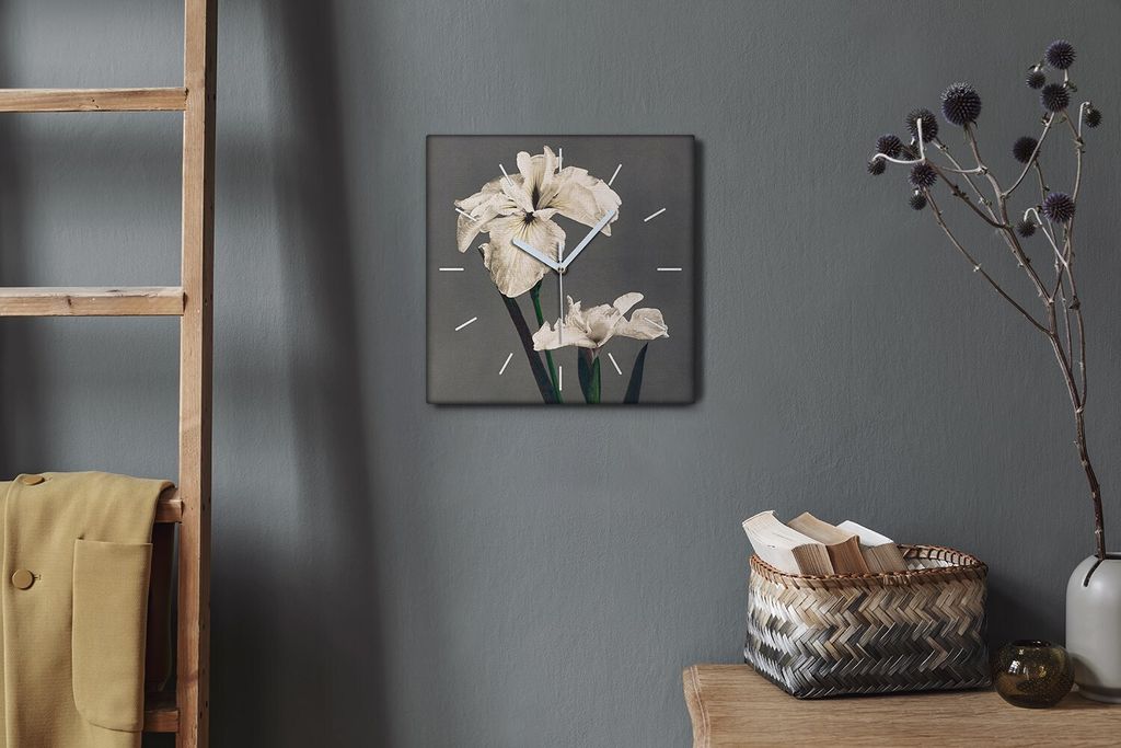 Coloray Hodiny Unikátní 30x30 cm Tiché hodiny Pro obývací pokoj a kuchyň Nástěnné hodiny Plátno Bílé ručičky hodin - Sázet květiny