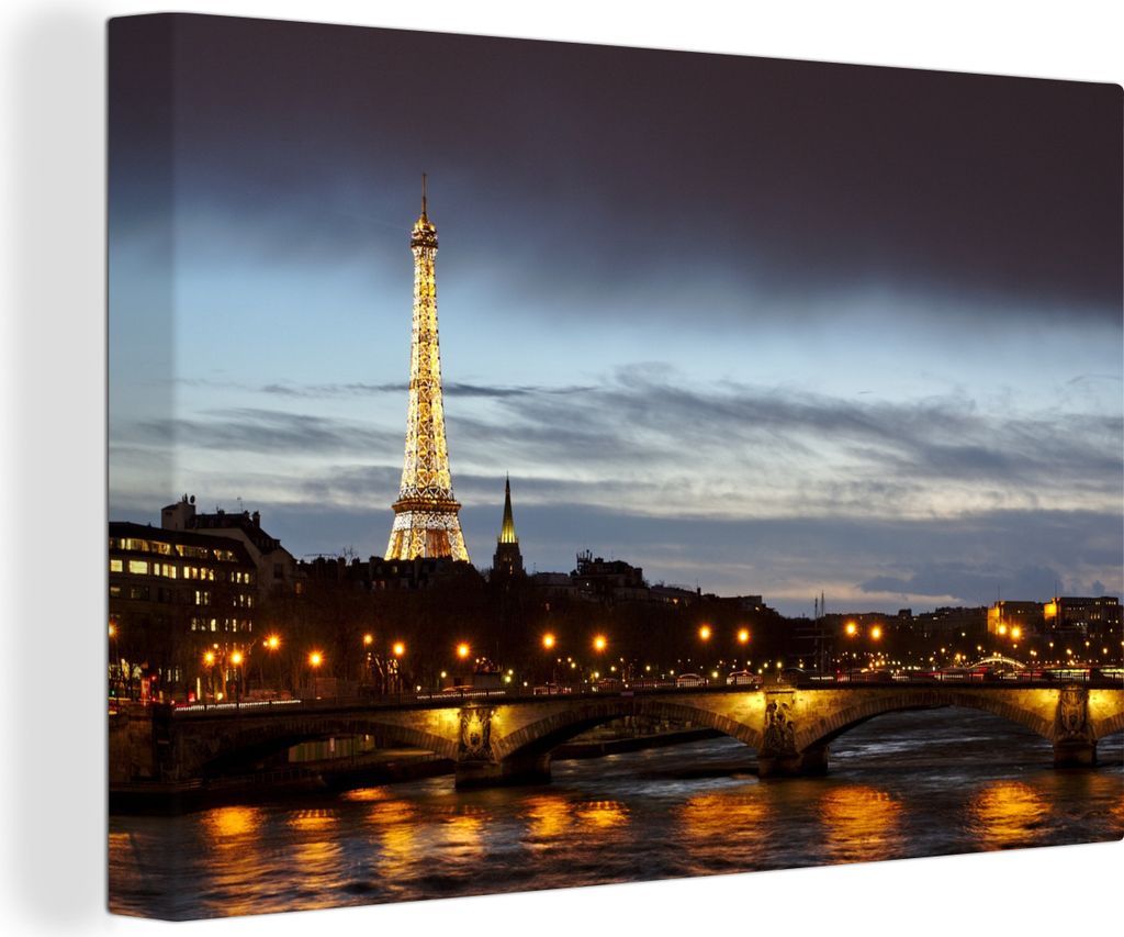 OneMillionCanvasses - Leinwandbilder - 140x90 cm, Paris - Skyline - Seine, Wandbilder Kunstdruck Wanddekoration