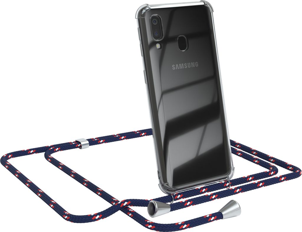EAZY CASE Handykette kompatibel mit Samsung Galaxy A40, Handyhülle mit Umhängeband, Handykordel, Schutzhülle Clear, Band in Blau