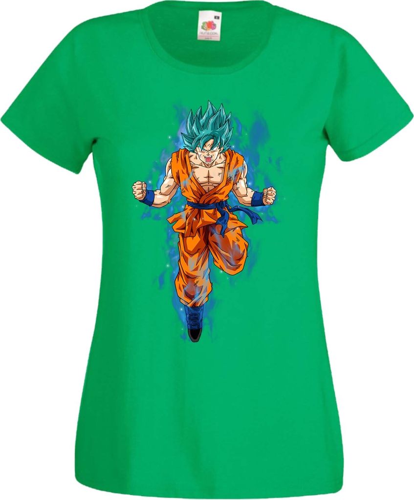 Damen T-Shirt Anime Manga Dragon Anime Manga Ball Z 04 Blue Power, Lady L / Grün